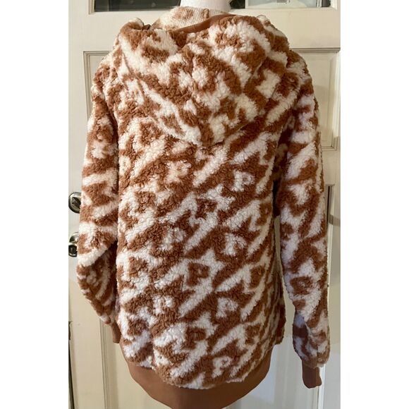 VS Pink Sherpa Oversized Pullover Hoodie V-neck in Brown White, Sz XS - Picture 7 of 16